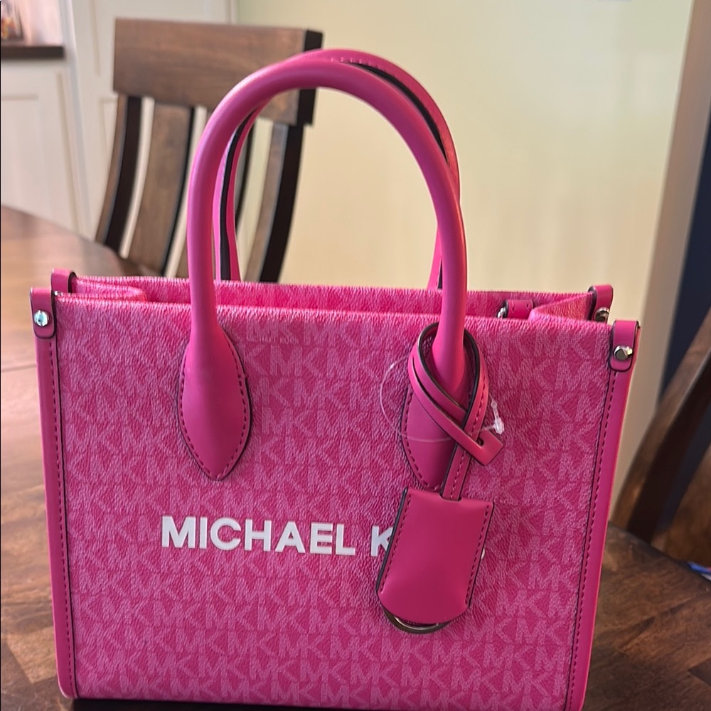 Michael Kors Pink Satchel with Signature Monogram and Metallic Accents NWT - Picture 2 of 6